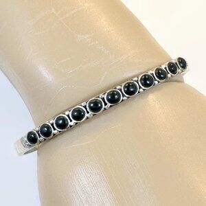 Vintage Black Onyx Cuff Sterling Silver: Boho Bracelet Bohemian Stacking Stone